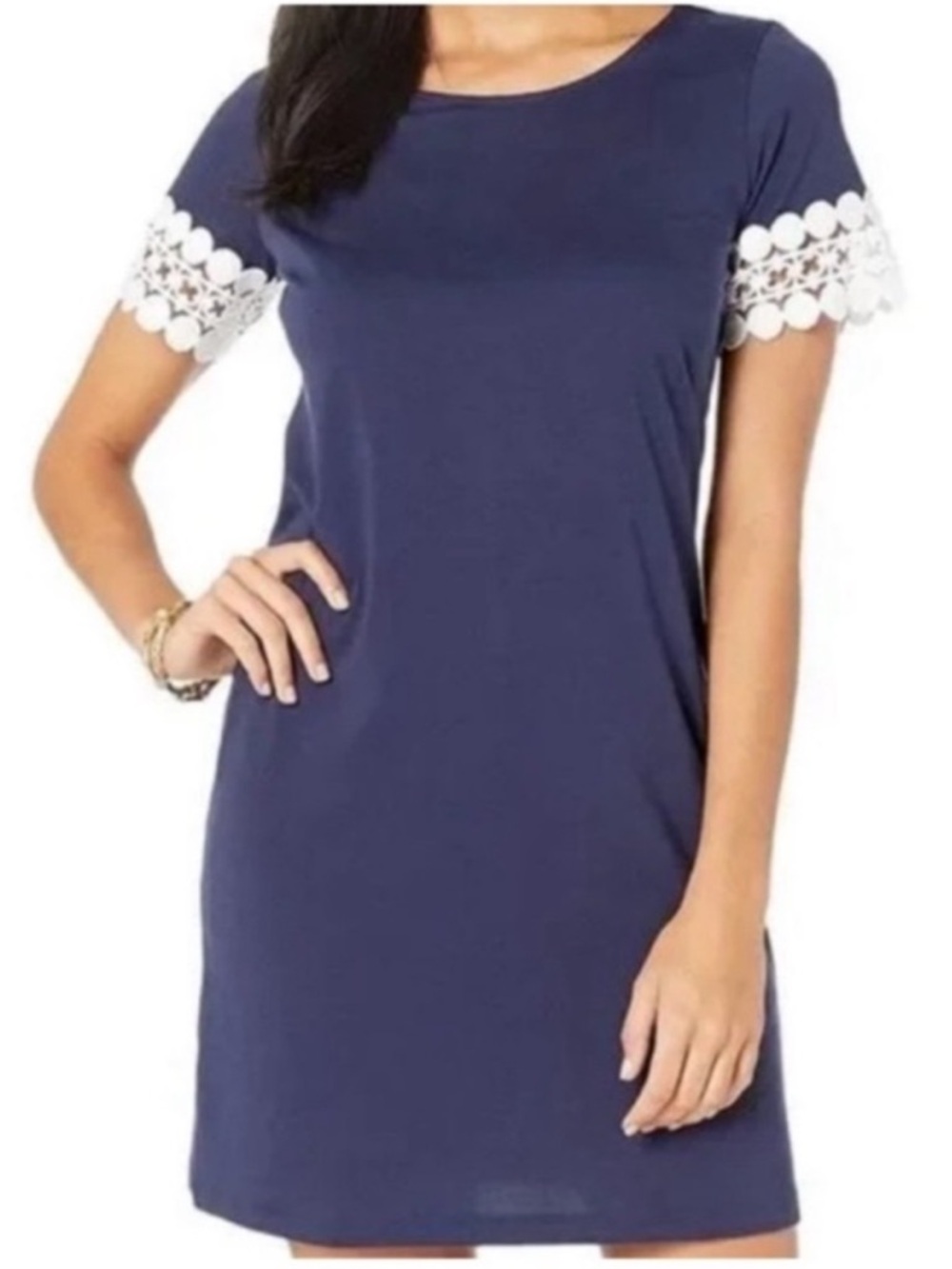 NWT Lilly Pulitzer Hayes True Navy Short Lace Sleeves T-Shirt Mini Dress Large